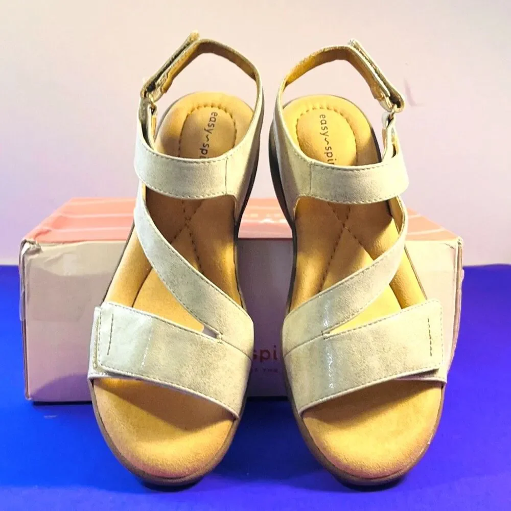 Easy Spirit Kimberly Strappy Low Wedge Sandal Cream SZ 7 NEW